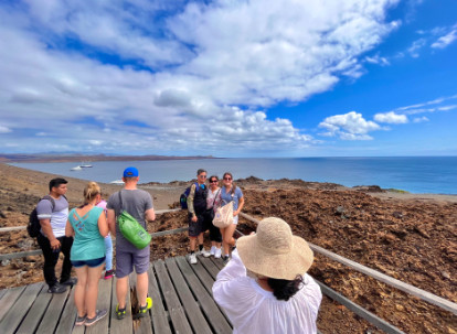 People taking a photo on Bartolomé Island.